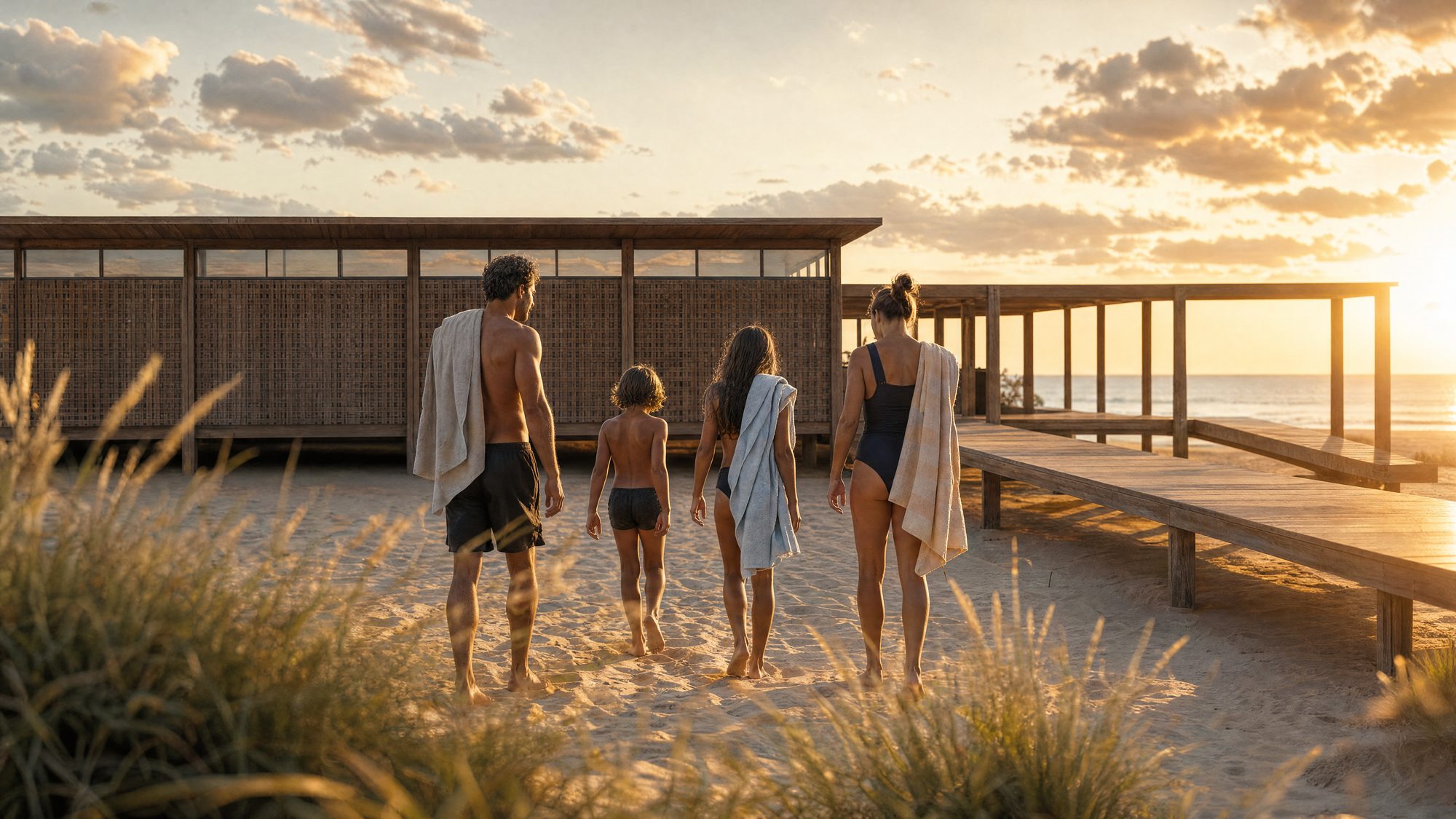 Familia bajando a la playa